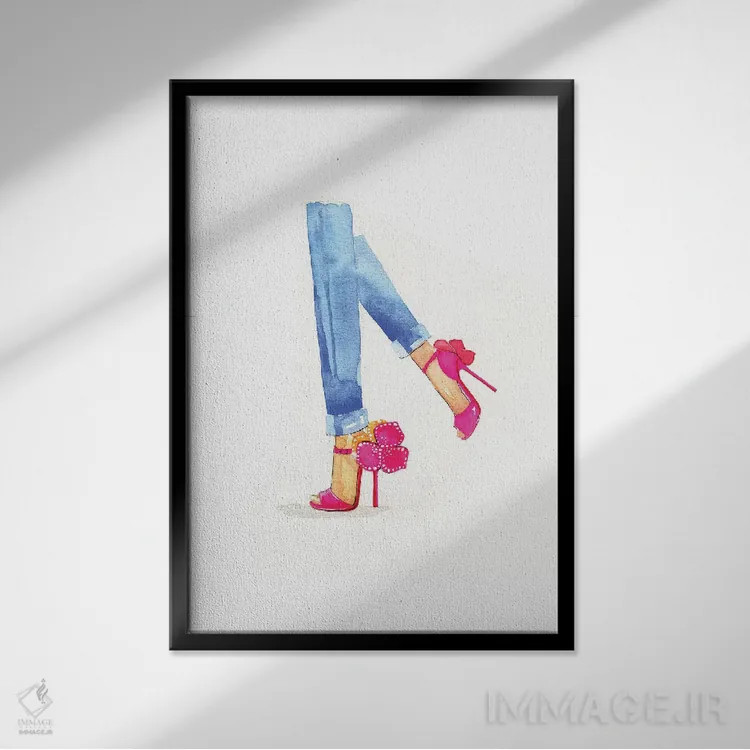 تابلو دکوراتیو کفش گل دار اثر رونگرونگ دوو - نمای قابدار مشکی