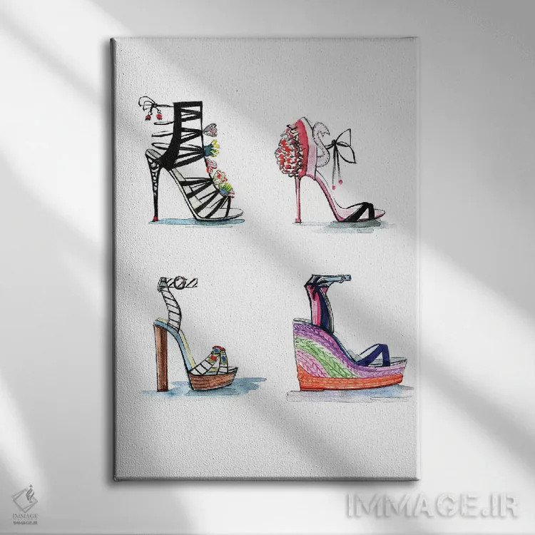تابلو دکوراتیو مجموعه کفش های سوفیا وبستر اثر رونگرونگ دوو - نمای روبهرو روی دیوار