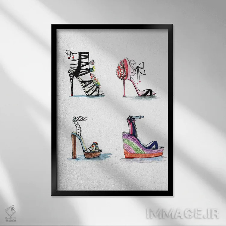تابلو دکوراتیو مجموعه کفش های سوفیا وبستر اثر رونگرونگ دوو - نمای قابدار مشکی