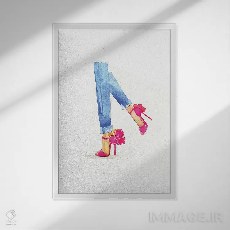 تابلو دکوراتیو کفش گل دار اثر رونگرونگ دوو - نمای قابدار سفید