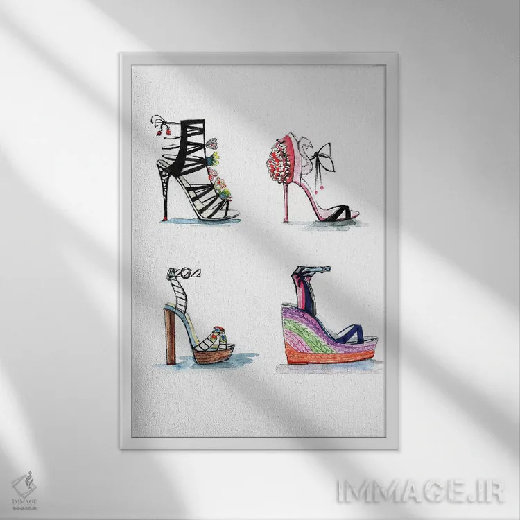 تابلو دکوراتیو مجموعه کفش های سوفیا وبستر اثر رونگرونگ دوو - نمای قابدار سفید
