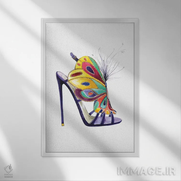 تابلو دکوراتیو کفش پروانه ای از برایان اتوود اثر رونگرونگ دوو - نمای قابدار سفید