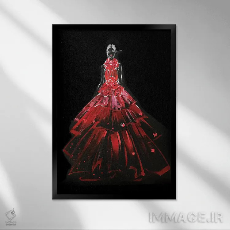 تابلو دکوراتیو پیراهن قرمز اثر رونگرونگ دوو - نمای قابدار مشکی