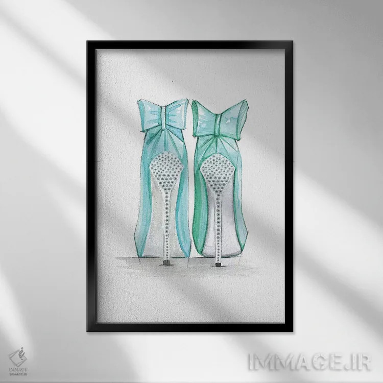 تابلو دکوراتیو کفش های تیفانی اثر رونگرونگ دوو - نمای قابدار مشکی