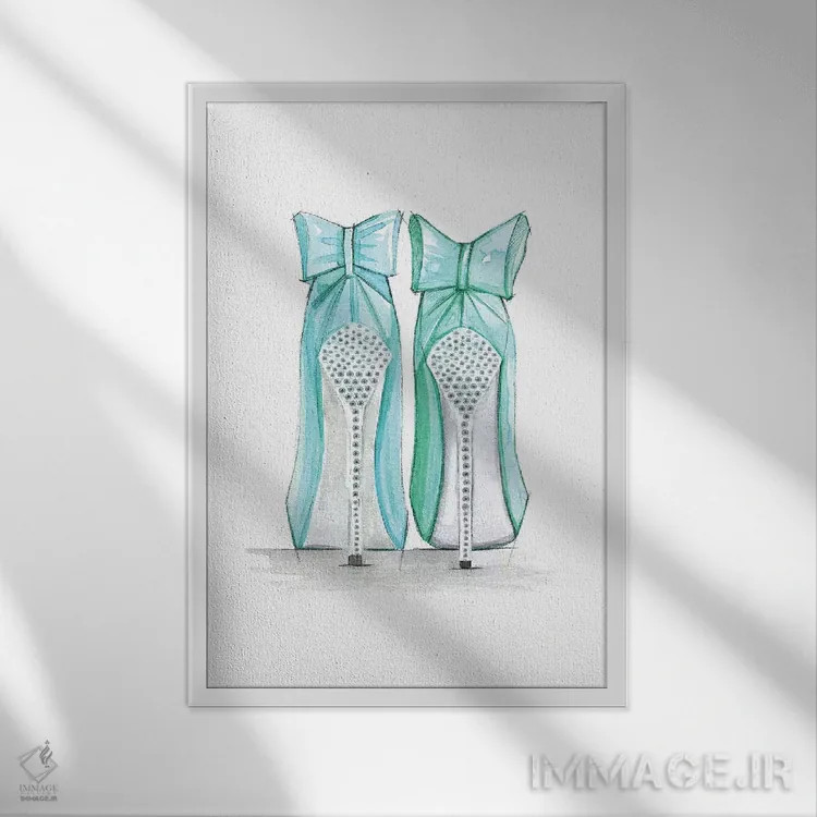 تابلو دکوراتیو کفش های تیفانی اثر رونگرونگ دوو - نمای قابدار سفید