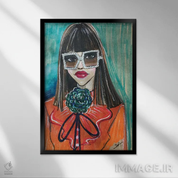 تابلو دکوراتیو پرتره گوچی اثر رونگرونگ دوو - نمای قابدار مشکی