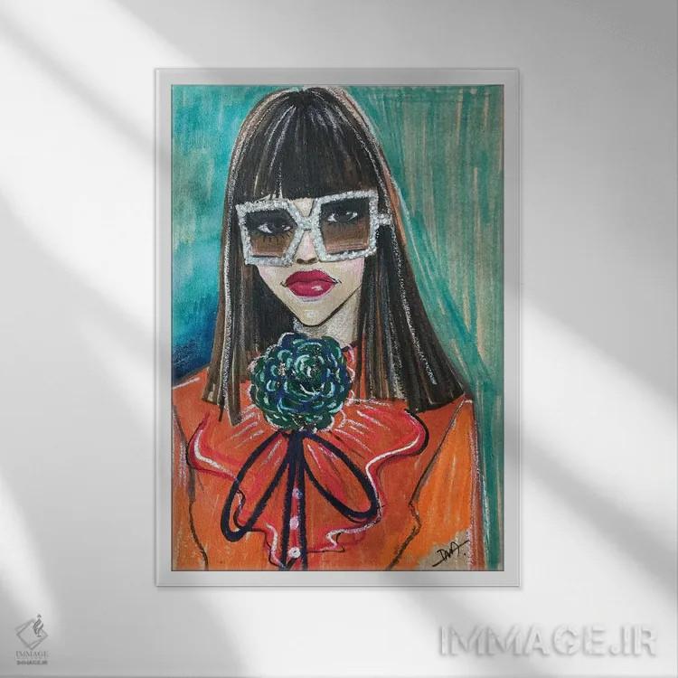 تابلو دکوراتیو پرتره گوچی اثر رونگرونگ دوو - نمای قابدار سفید