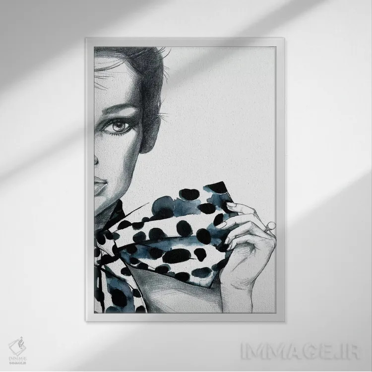 تابلو دکوراتیو دختر خال خالی اثر رونگرونگ دوو - نمای قابدار سفید