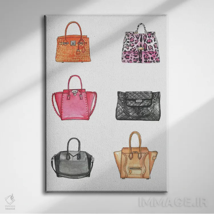 تابلو دکوراتیو مجموعه کیف دستی اثر رونگرونگ دوو - نمای روبهرو روی دیوار