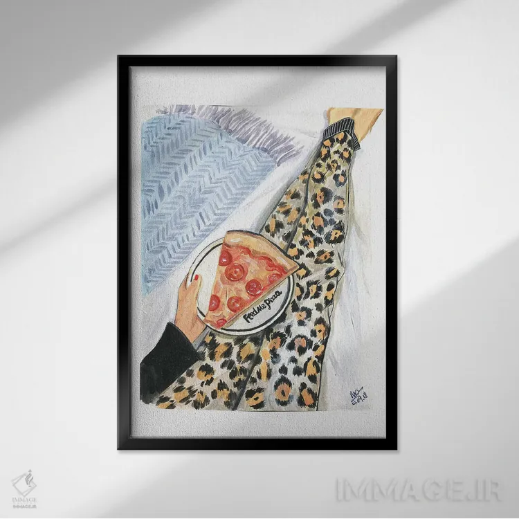 تابلو دکوراتیو پیتزا بدهید به من! اثر رونگرونگ دوو - نمای قابدار مشکی