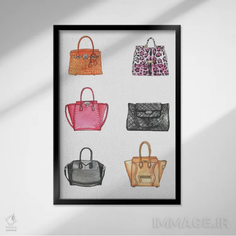 تابلو دکوراتیو مجموعه کیف دستی اثر رونگرونگ دوو - نمای قابدار مشکی