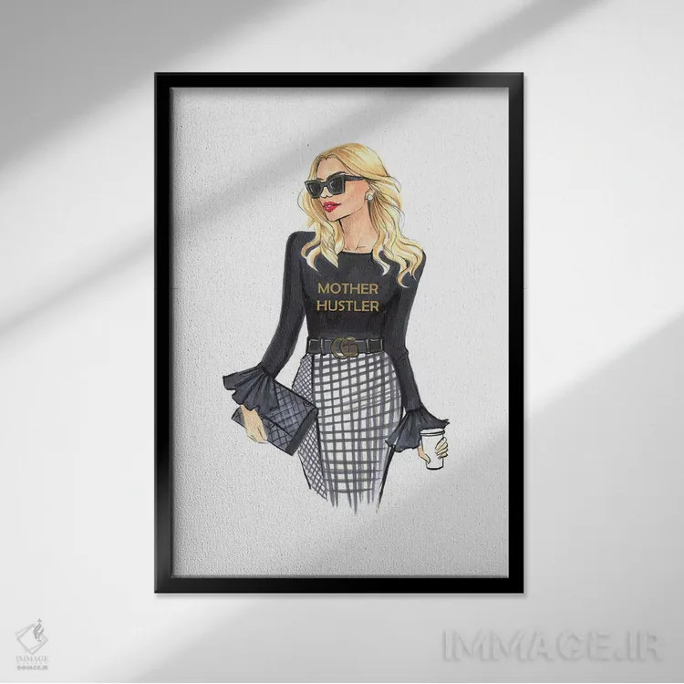 تابلو دکوراتیو مادر پرتلاش اثر رونگرونگ دوو - نمای قابدار مشکی