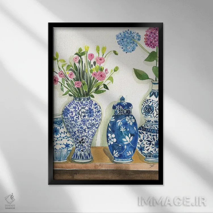 تابلو دکوراتیو مجموعه ظروف زنجبیلی اثر رونگرونگ دوو - نمای قابدار مشکی