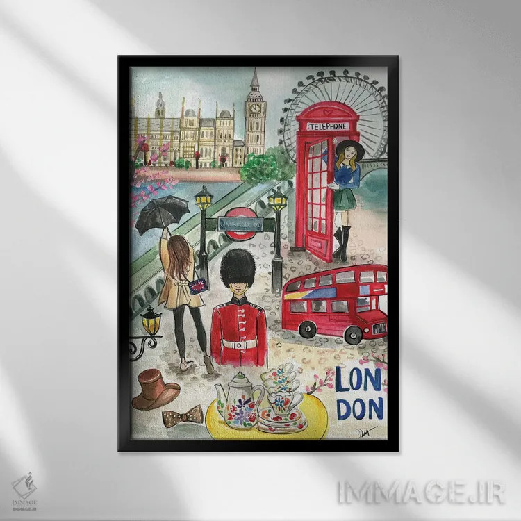 تابلو دکوراتیو لندن در بهار اثر رونگرونگ دوو - نمای قابدار مشکی