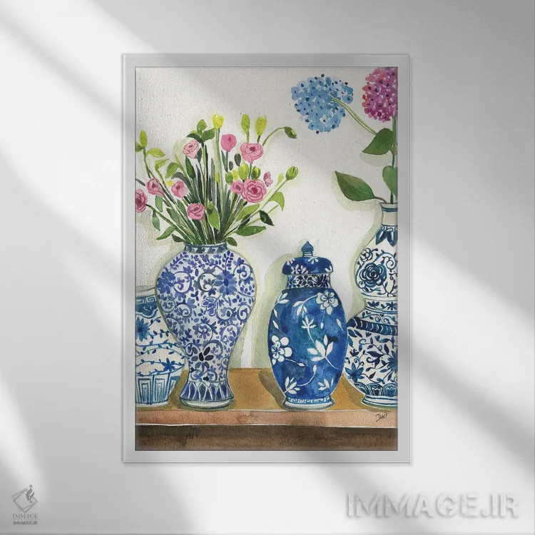 تابلو دکوراتیو مجموعه ظروف زنجبیلی اثر رونگرونگ دوو - نمای قابدار سفید