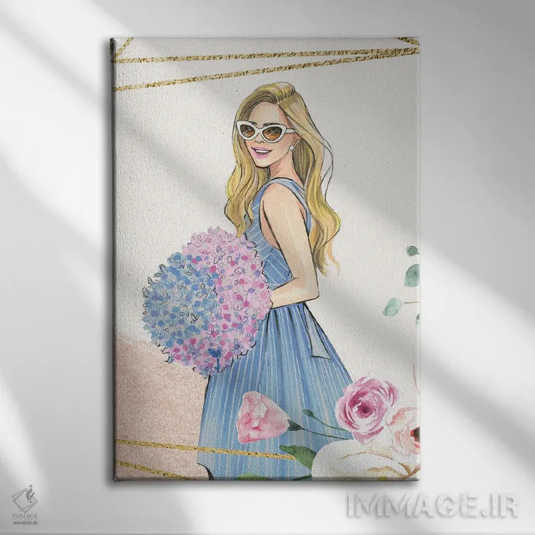 تابلو دکوراتیو دختر گل دار اثر رونگرونگ دوو - نمای روبهرو روی دیوار