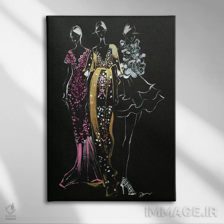 تابلو دکوراتیو طراحی الهام گرفته از مد اثر رونگرونگ دوو - نمای روبهرو روی دیوار