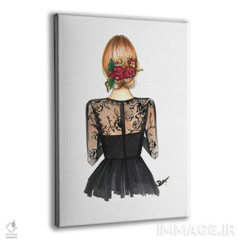 تابلو دکوراتیو تور سیاه و گل رز اثر رونگرونگ دوو - نمای پرسپکتیو محصول