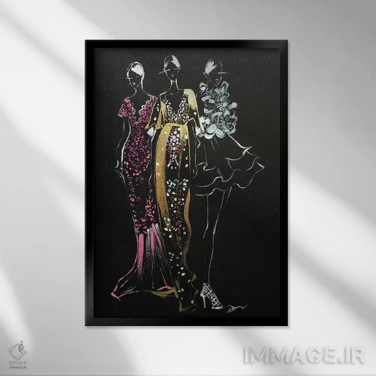 تابلو دکوراتیو طراحی الهام گرفته از مد اثر رونگرونگ دوو - نمای قابدار مشکی