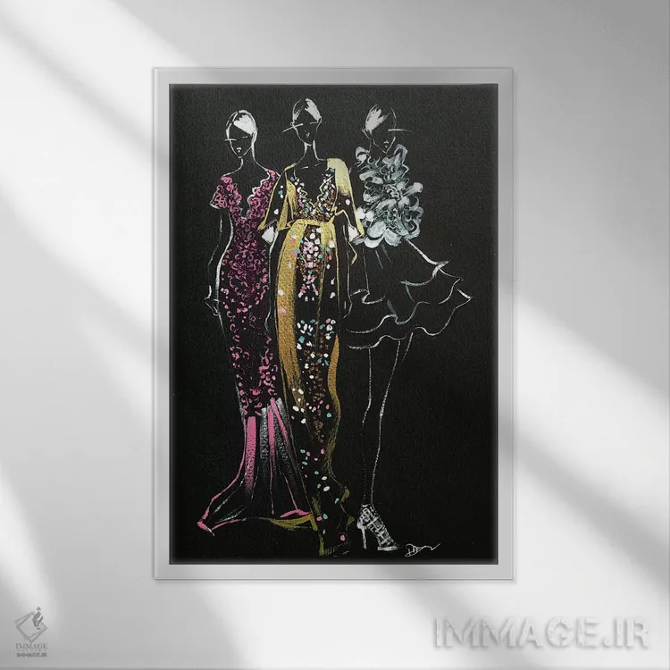 تابلو دکوراتیو طراحی الهام گرفته از مد اثر رونگرونگ دوو - نمای قابدار سفید