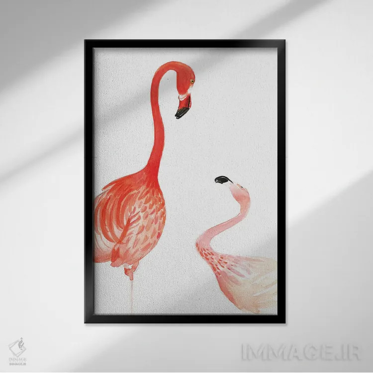 تابلو دکوراتیو فلامینگو اثر رونگرونگ دوو - نمای قابدار مشکی
