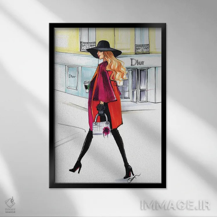 تابلو دکوراتیو بانوی دیور اثر رونگرونگ دوو - نمای قابدار مشکی