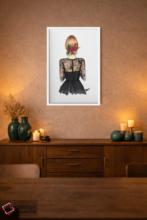 تابلو دکوراتیو تور سیاه و گل رز اثر رونگرونگ دوو - D2W