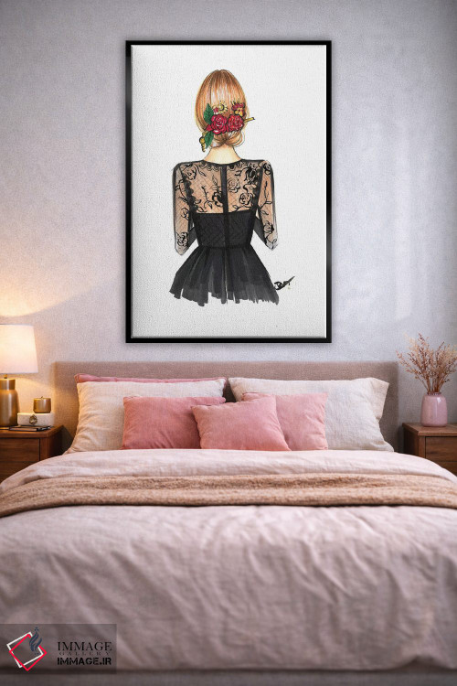 تابلو دکوراتیو تور سیاه و گل رز اثر رونگرونگ دوو - D3B