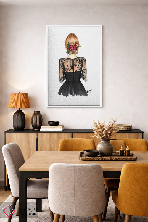 تابلو دکوراتیو تور سیاه و گل رز اثر رونگرونگ دوو - D4W