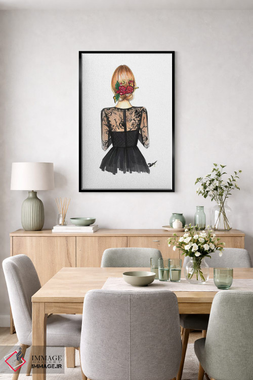 تابلو دکوراتیو تور سیاه و گل رز اثر رونگرونگ دوو - D5B