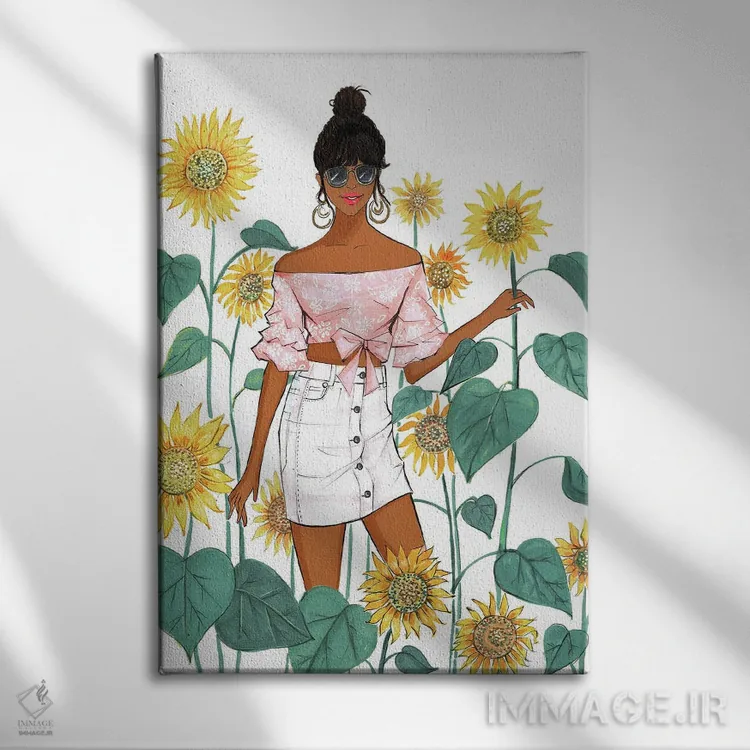 تابلو دکوراتیو دختر آفتابگردان ۲ اثر رونگرونگ دوو - نمای روبهرو روی دیوار