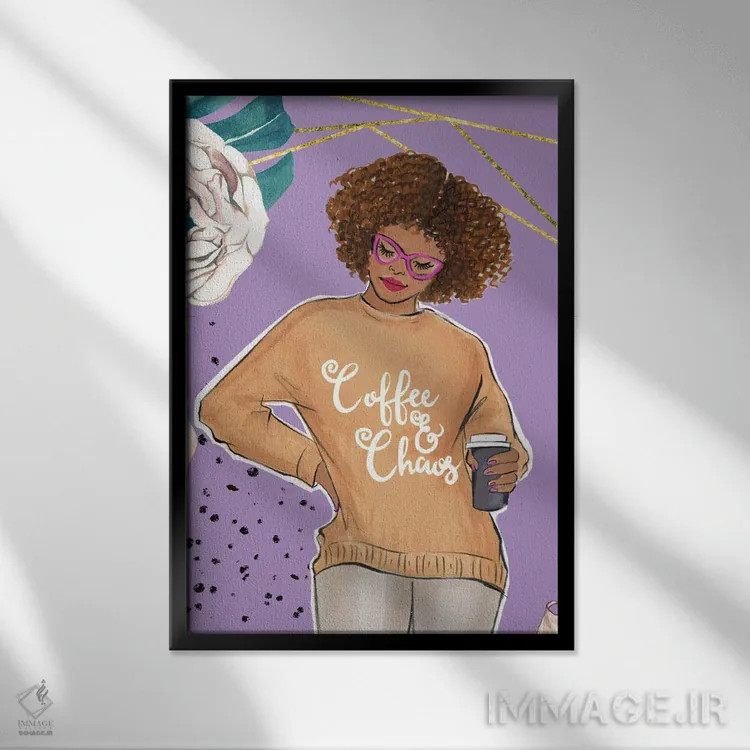 تابلو دکوراتیو قهوه و شلوغی اثر رونگرونگ دوو - نمای قابدار مشکی