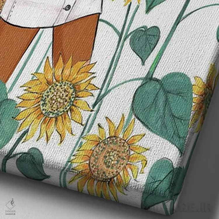 تابلو دکوراتیو دختر آفتابگردان ۲ اثر رونگرونگ دوو - نمای نزدیک بافت بوم