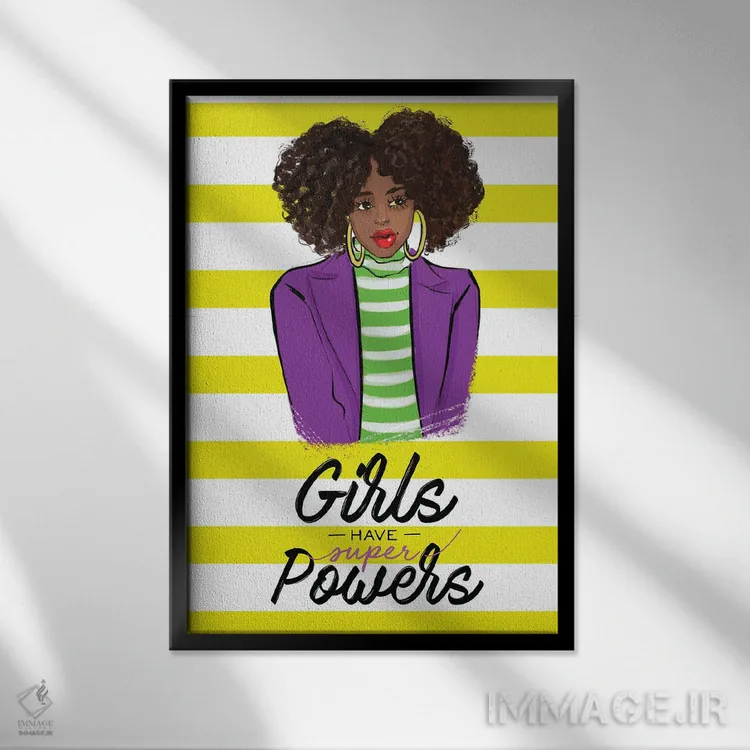 تابلو دکوراتیو دخترها قدرت های فوق العاده دارند اثر رونگرونگ دوو - نمای قابدار مشکی