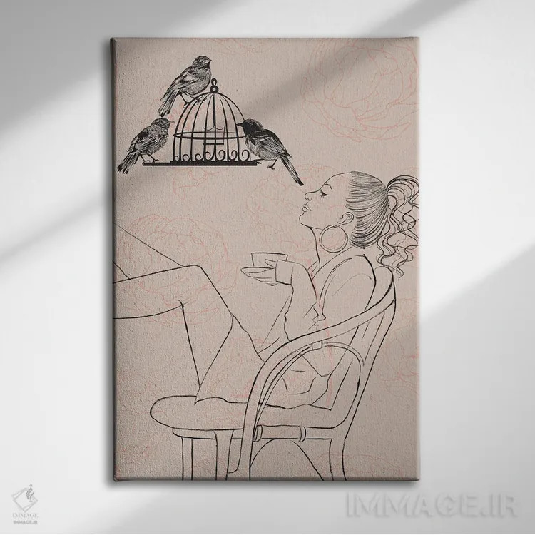 تابلو دکوراتیو پرنده نگری اثر رونگرونگ دوو - نمای روبهرو روی دیوار