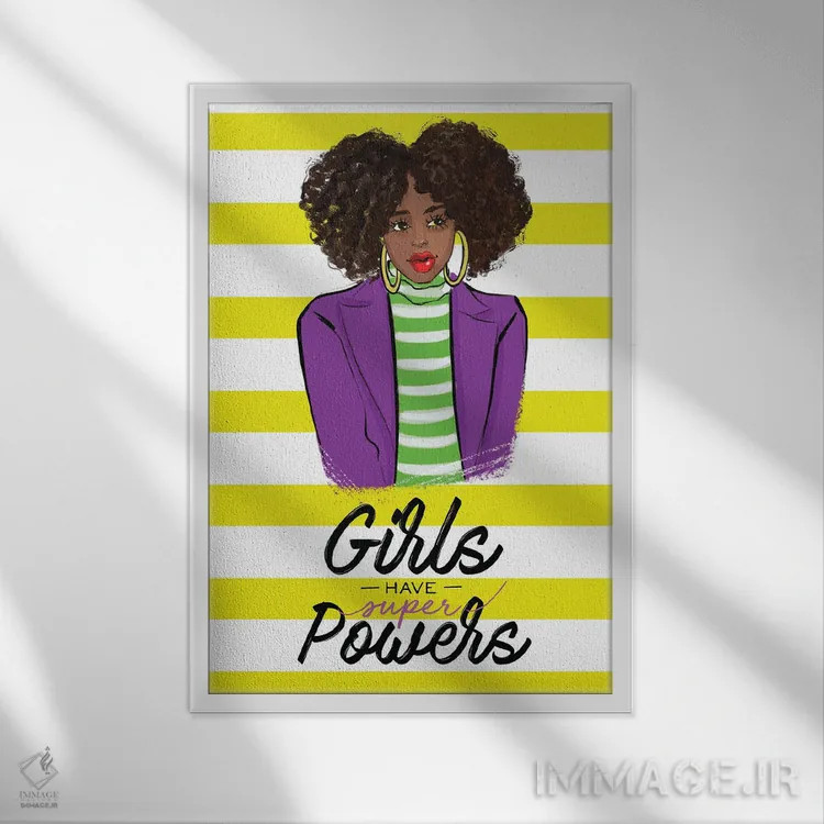 تابلو دکوراتیو دخترها قدرت های فوق العاده دارند اثر رونگرونگ دوو - نمای قابدار سفید