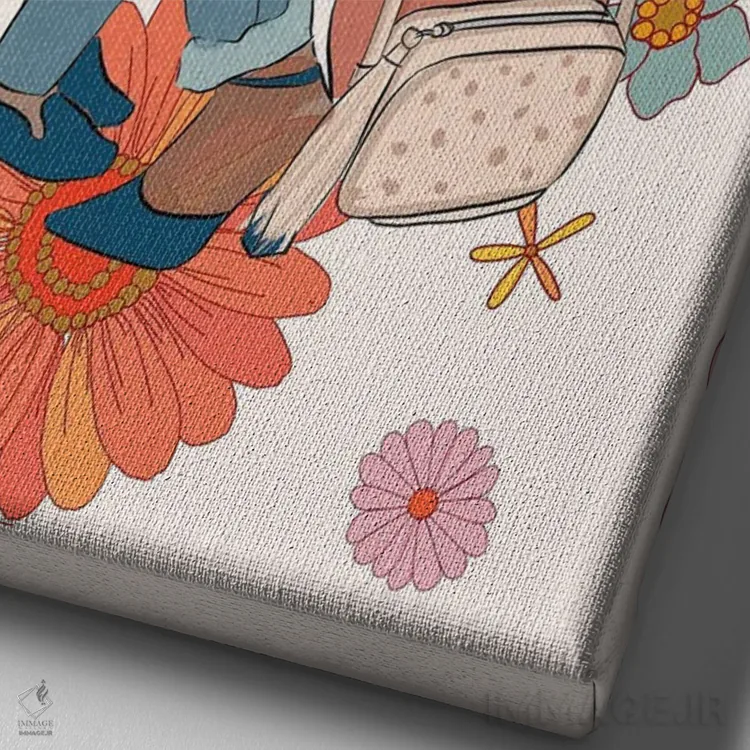 تابلو دکوراتیو مادر و فرزند با گل ها اثر رونگرونگ دوو - نمای نزدیک بافت بوم