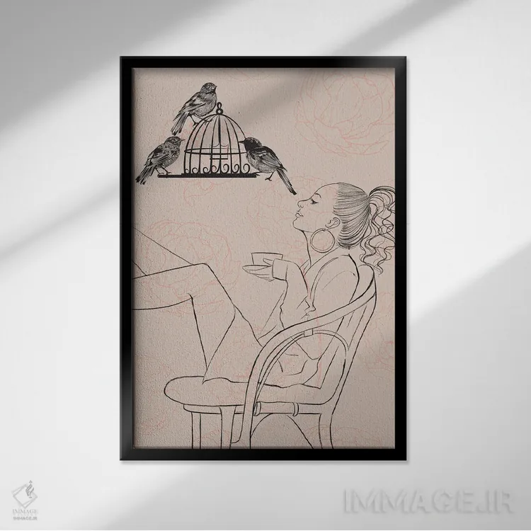 تابلو دکوراتیو پرنده نگری اثر رونگرونگ دوو - نمای قابدار مشکی