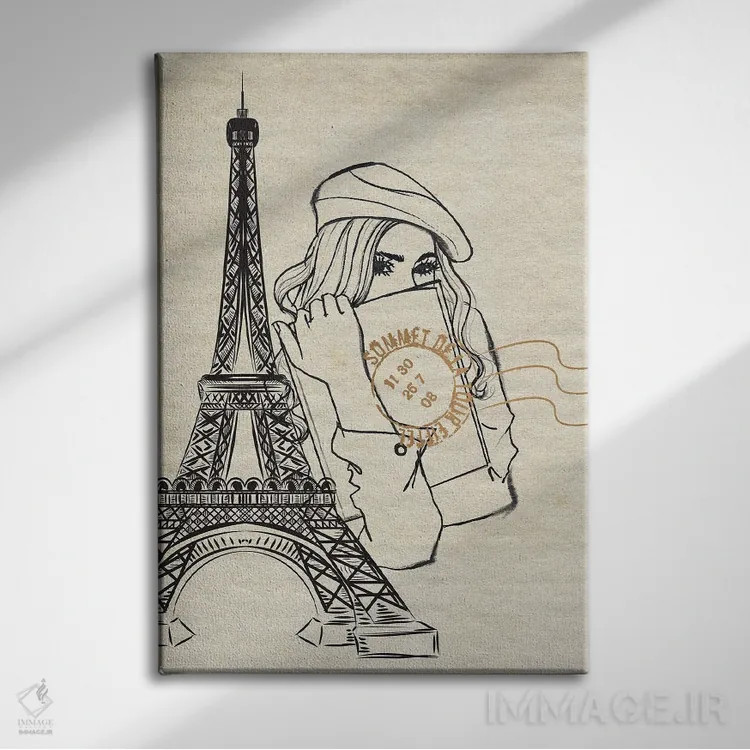 تابلو مینیمال دختر در پاریس اثر رونگرونگ دوو - نمای روبهرو روی دیوار