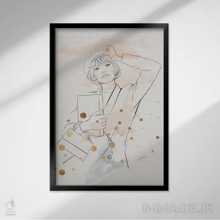 تابلو مینیمال دختر فرانسوی اثر رونگرونگ دوو - نمای قابدار مشکی