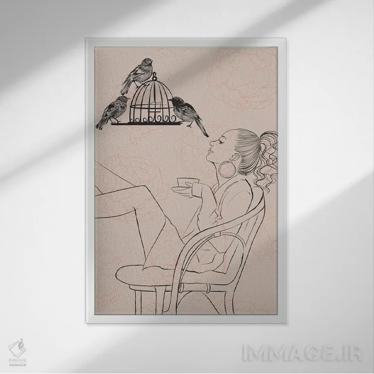 تابلو دکوراتیو پرنده نگری اثر رونگرونگ دوو - نمای قابدار سفید