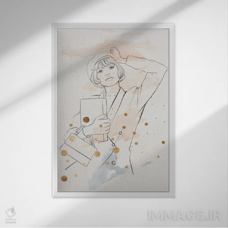 تابلو مینیمال دختر فرانسوی اثر رونگرونگ دوو - نمای قابدار سفید