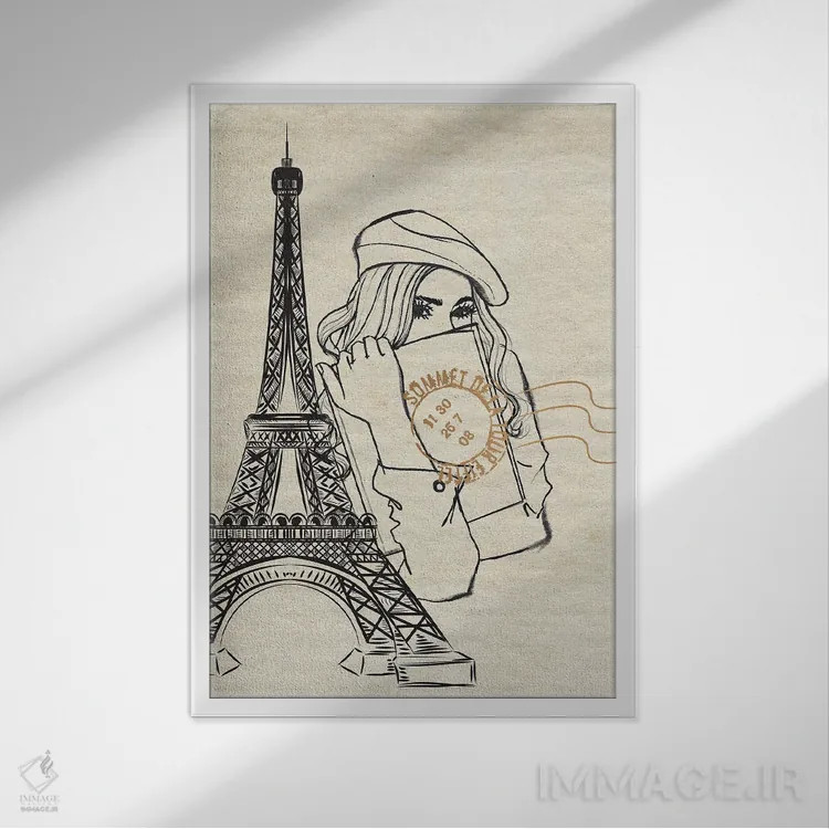 تابلو مینیمال دختر در پاریس اثر رونگرونگ دوو - نمای قابدار سفید