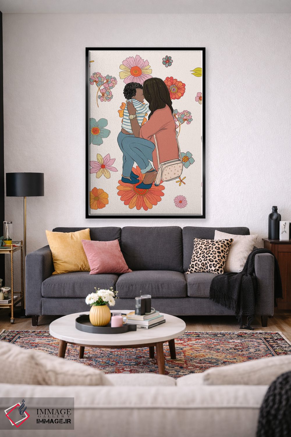 تابلو دکوراتیو مادر و فرزند با گل ها اثر رونگرونگ دوو - D2B
