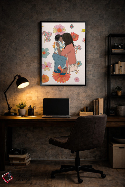 تابلو دکوراتیو مادر و فرزند با گل ها اثر رونگرونگ دوو - D5B