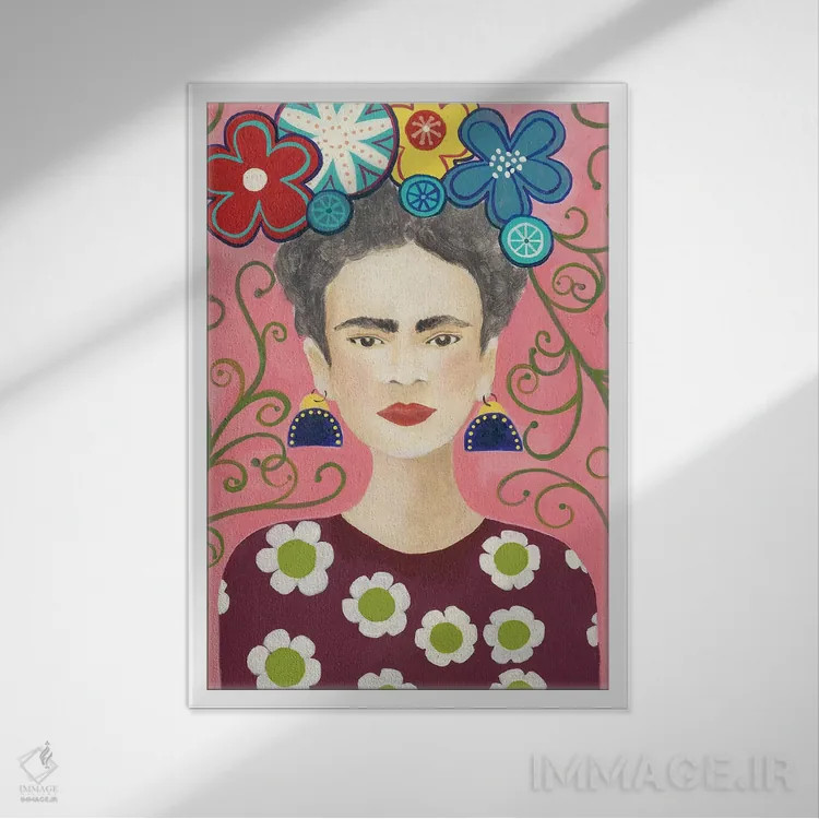 تابلو دکوراتیو طرح گل فریدا شماره ۱ اثر رجینا مور - نمای قابدار سفید