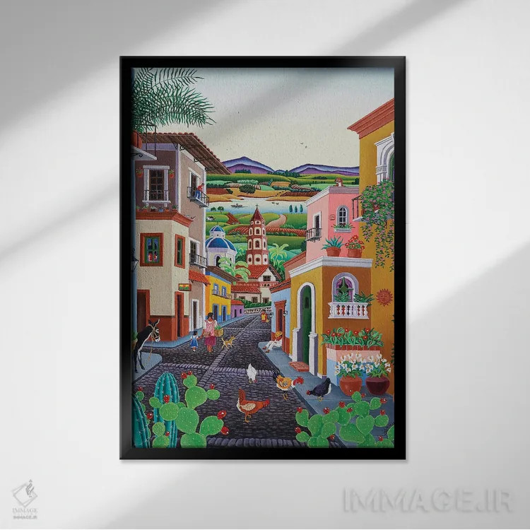 تابلو دکوراتیو روستای من اثر رائول دل ریو - نمای قابدار مشکی