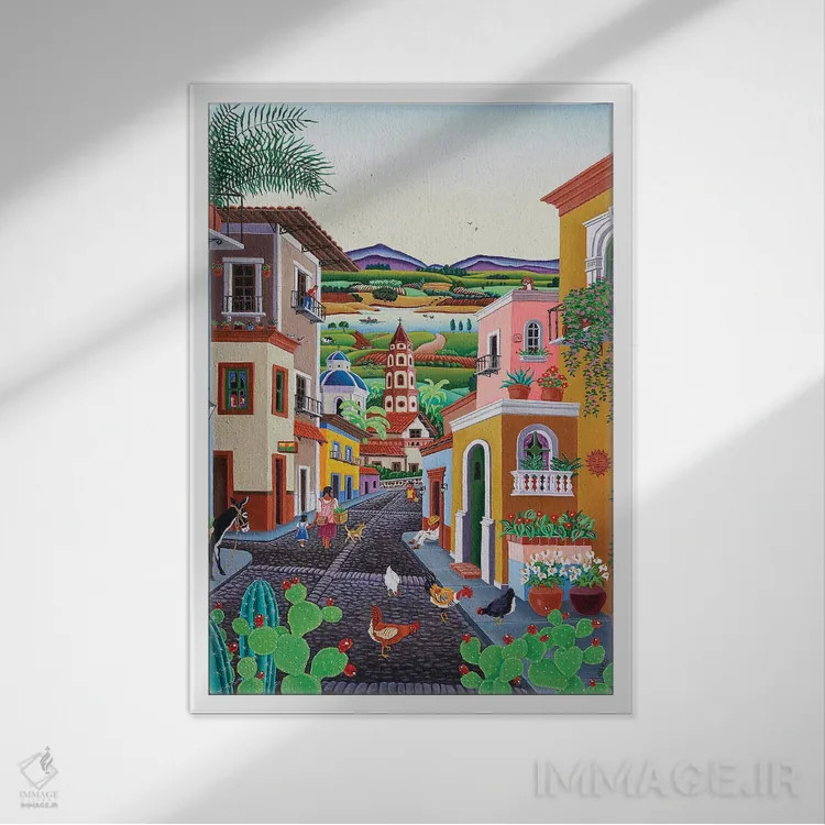 تابلو دکوراتیو روستای من اثر رائول دل ریو - نمای قابدار سفید