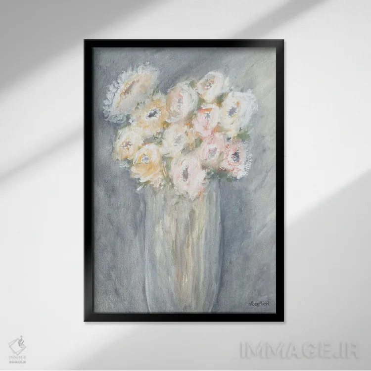 تابلو دکوراتیو دسته گل تازه اثر روی ایبرت - نمای قابدار مشکی