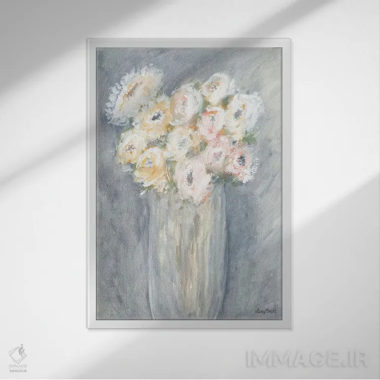 تابلو دکوراتیو دسته گل تازه اثر روی ایبرت - نمای قابدار سفید